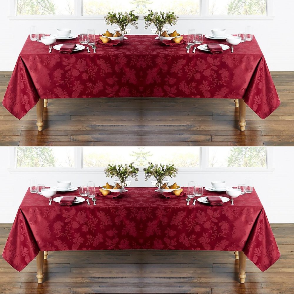 2 new Autumn Medley WINE 60x144 inch Damask Tablecloths (each seats 12 to 14)